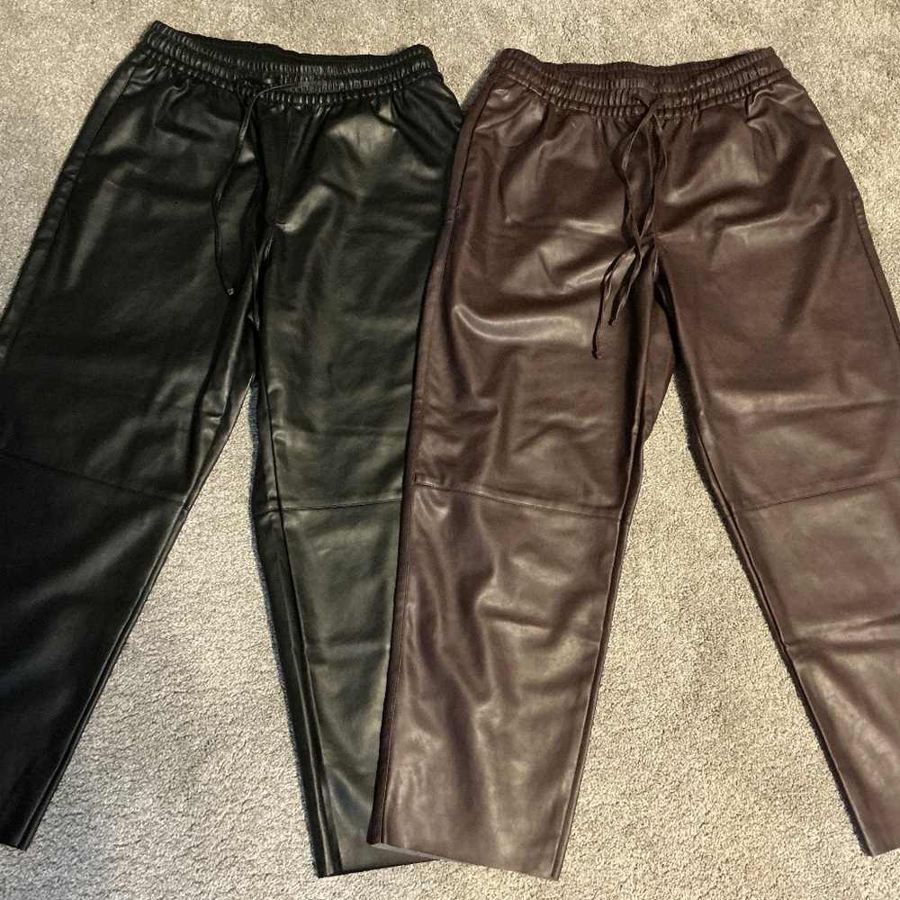 Old Navy-High Waisted Faux Leather Ankle Pants-Size M Petite (2 Pair)